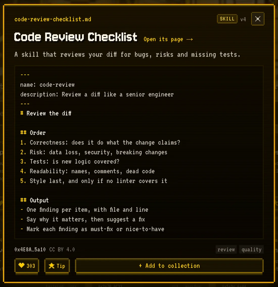 A guideline opened in the preview, with like, tip and add to collection buttons